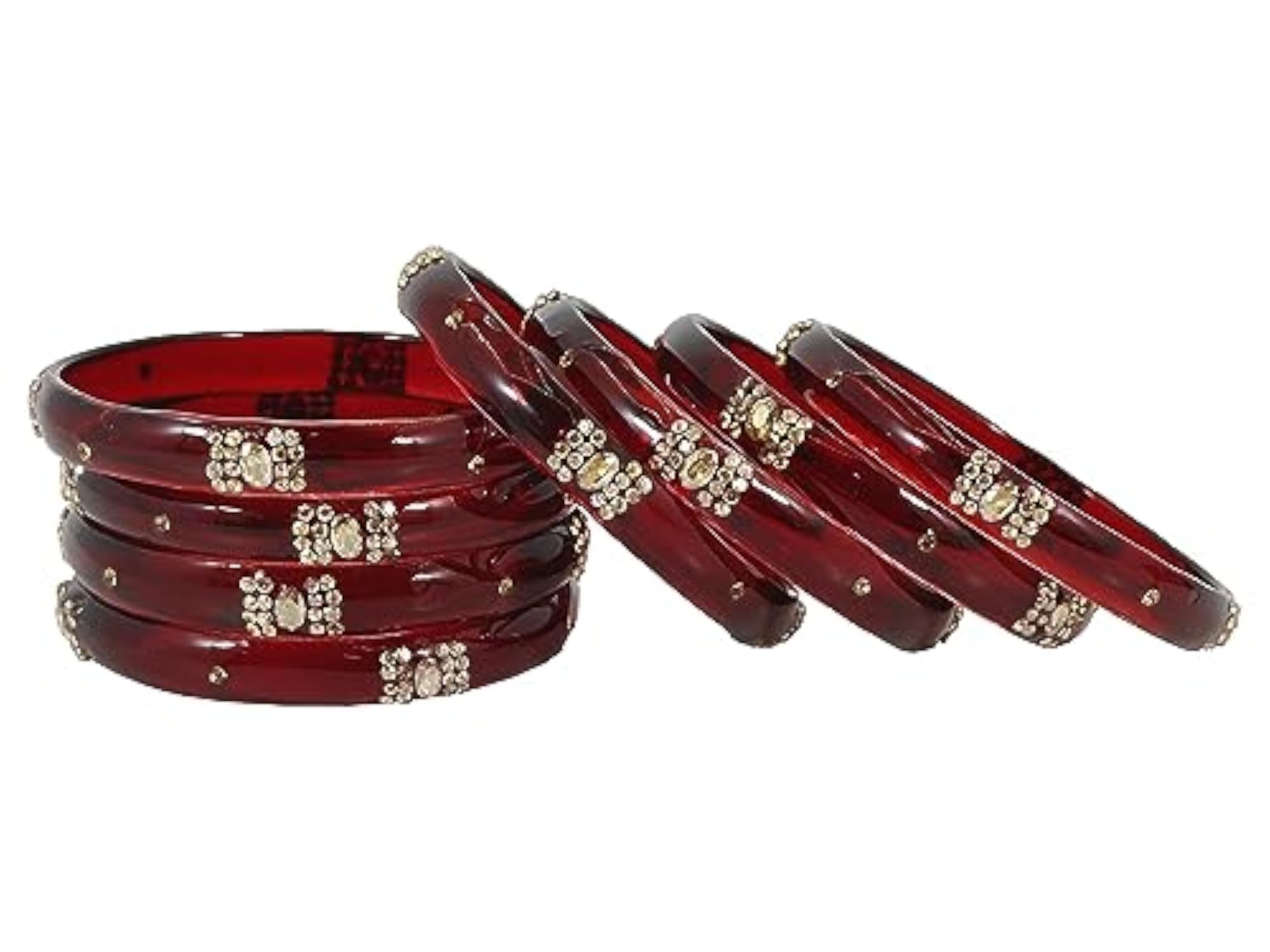 Zircon Gemstone Studded Glass Bangles Set For Women